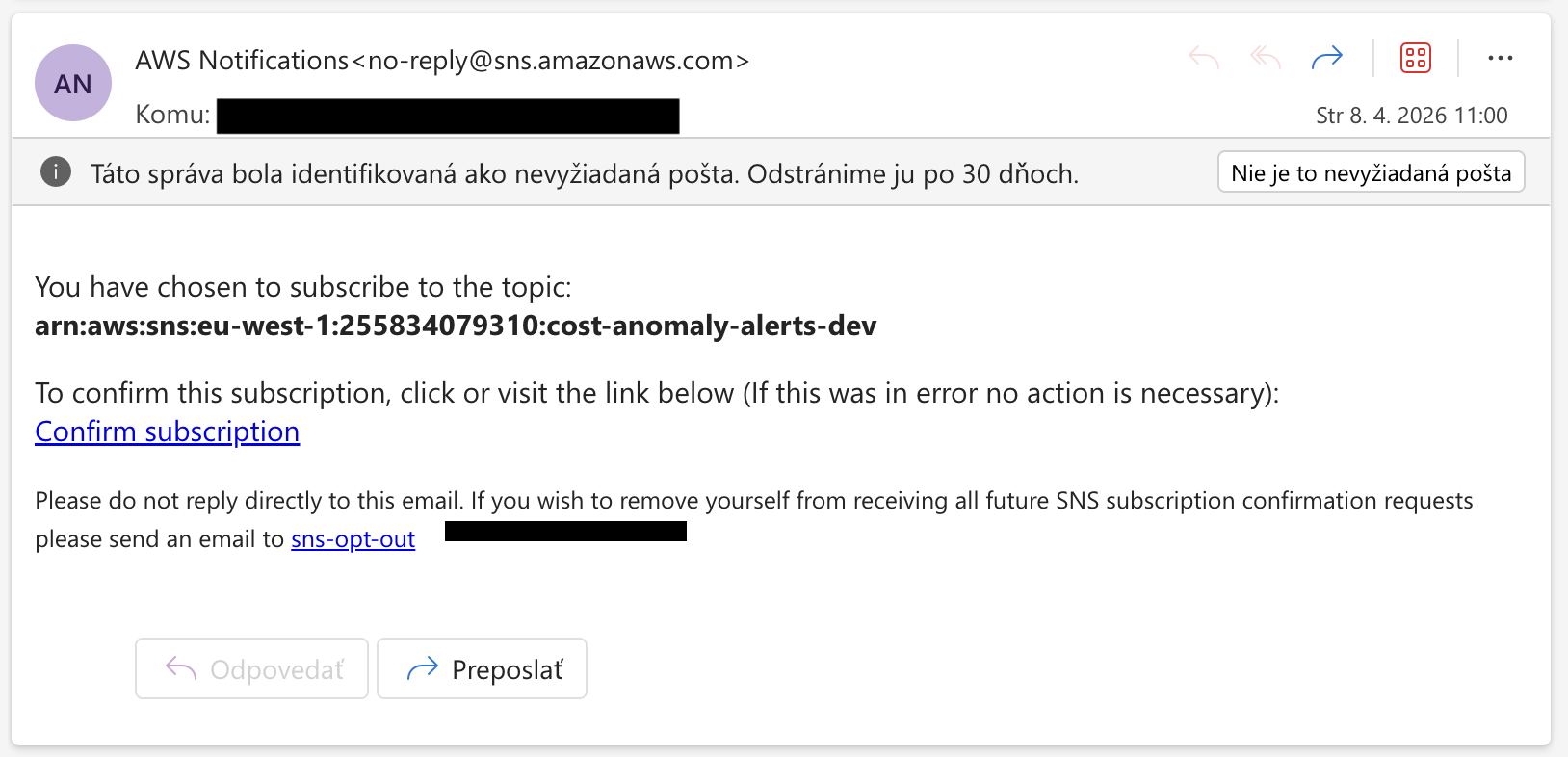 SNS subscription confirmation