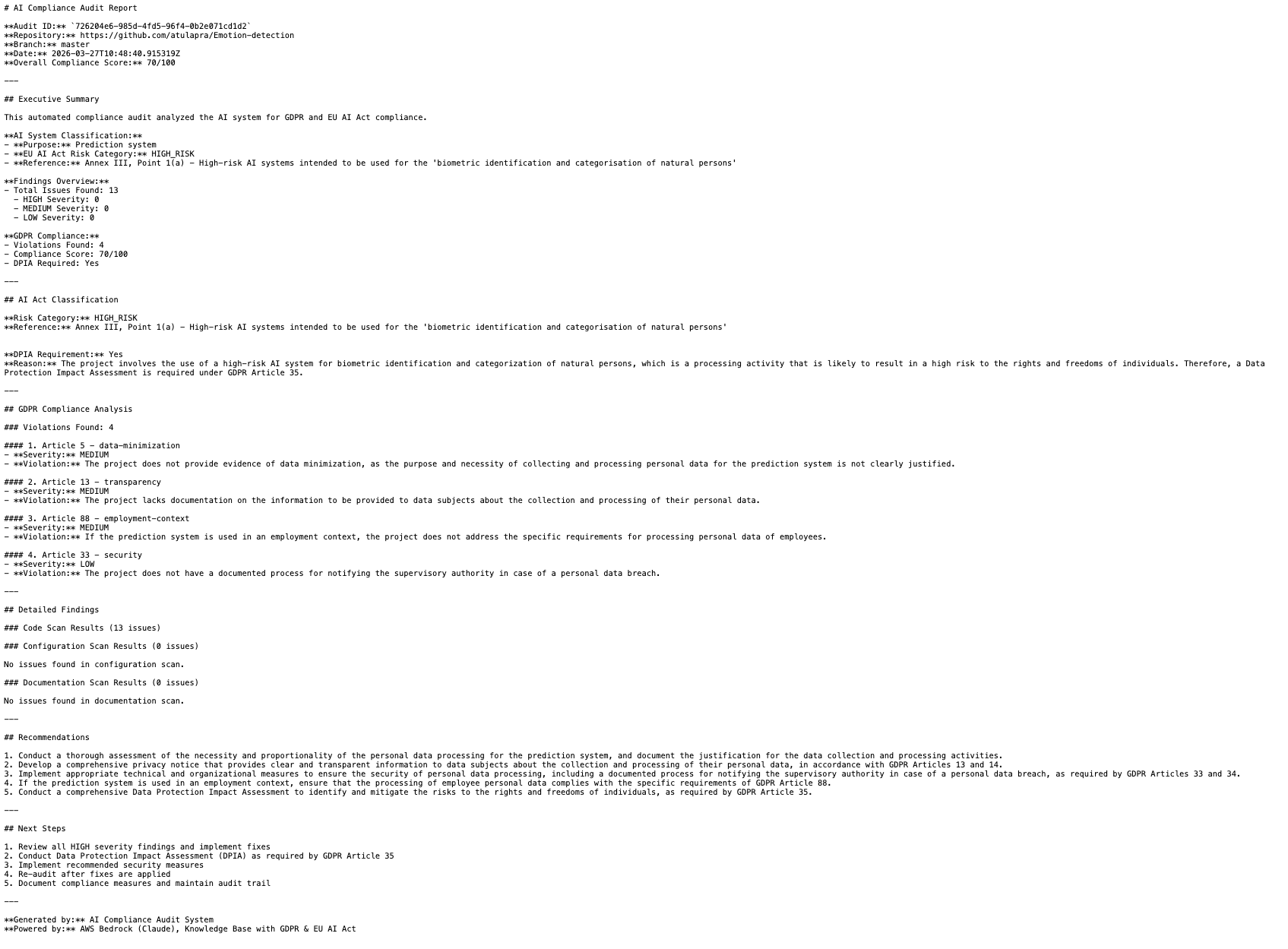 Sample Compliance Audit Report Output